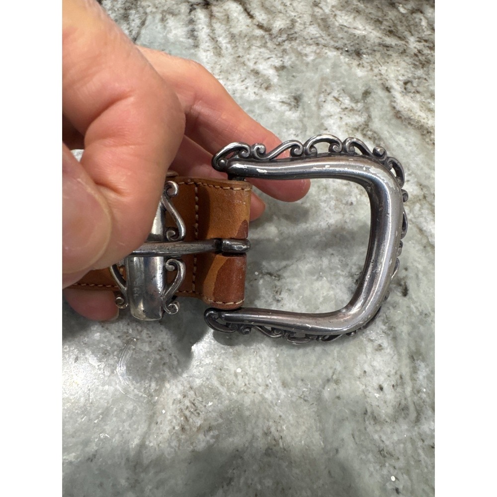 Brighton women's tan leather western belt with‎ an ornate silver-toned buckle MD - Picture 7 of 8